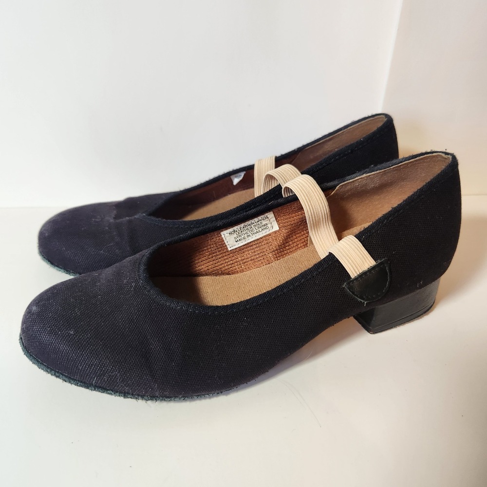 Bloch Canvas Character Dance Shoes Mary Jane Elastic Strap Leather Sole Size 1G‎